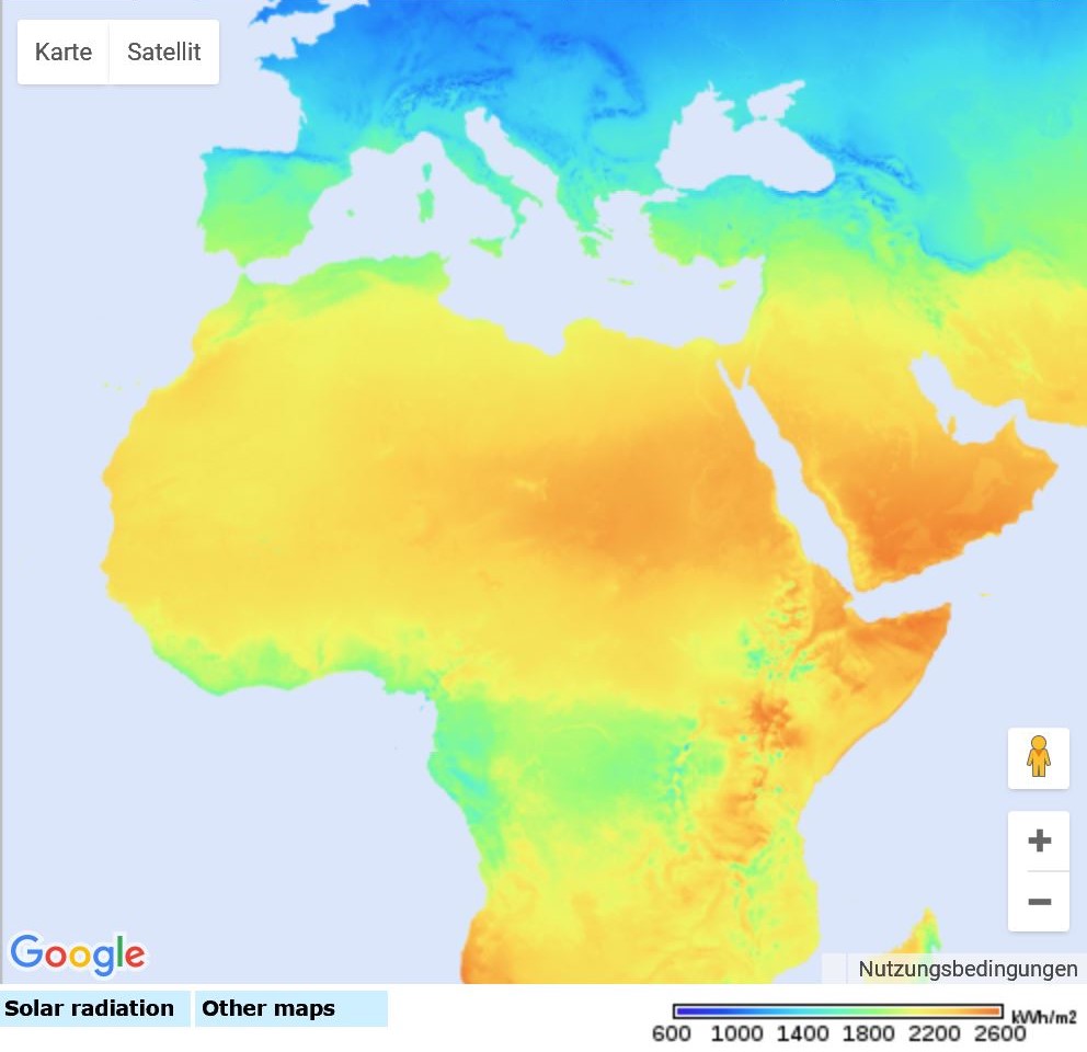 PVGIS Jährliche Solarstrahlung Afrika